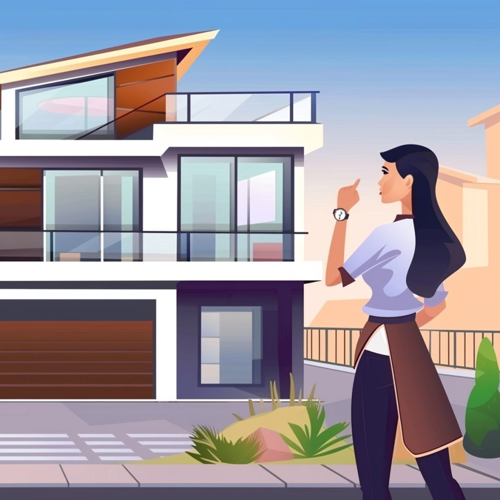 Real estate agent viewing the exterior of a house